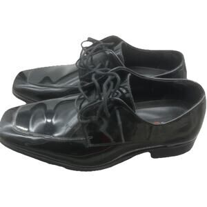Vangelo Dress Shoes Mens 10W Tux Oxford Black Patent Leather Casual Square Toe.